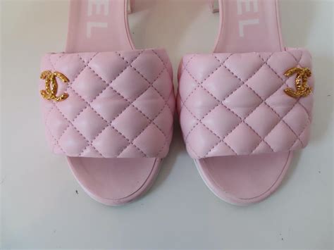 chanel slides womens pink|Chanel quilted wedges.